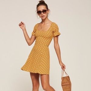 REFORMATION Yellow Polk-a-dot Arlene Dress